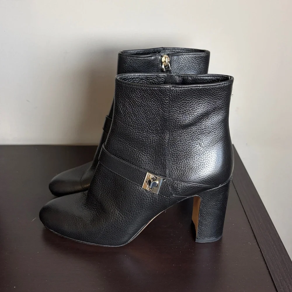 Kate Spade Thatcher Bootie Black Boot mini pebbled leather rounded closed toe 8